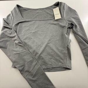 Hollister Gray Long Sleeve Fitted Crop Bodysuit